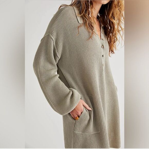 Free People Beach Sweater Mini Dress, Sage Color, Size S - Picture 2 of 7